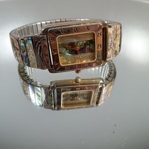 Montre Quartz Ladies Watch Abalone Shell Roman Numerals Rectangular Face